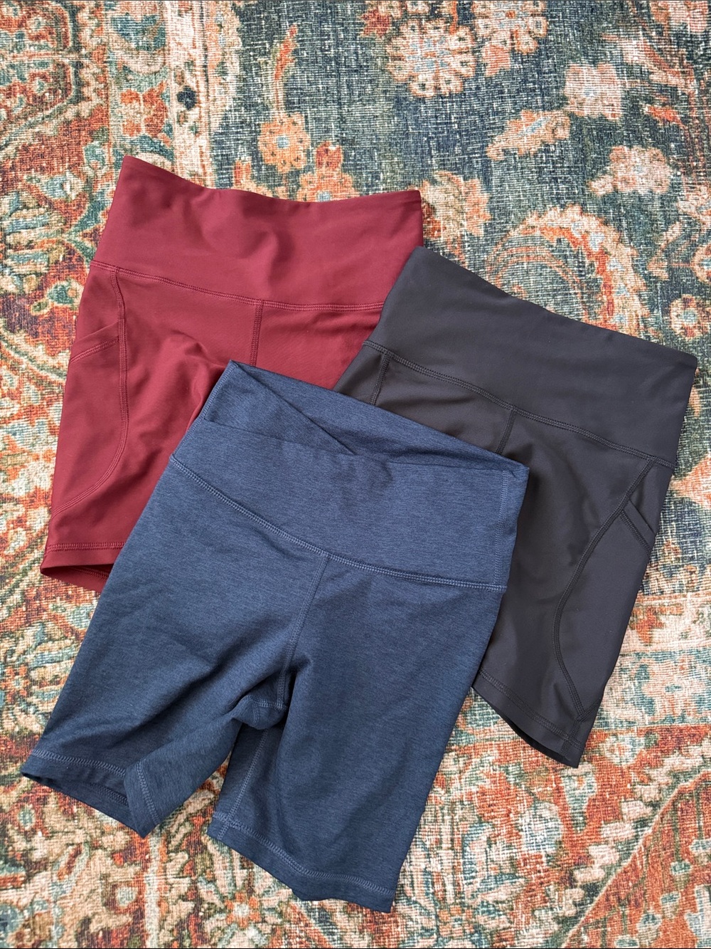 Old Navy Women’s High-Rise Bike Shorts in Burgundy, Navy & Black